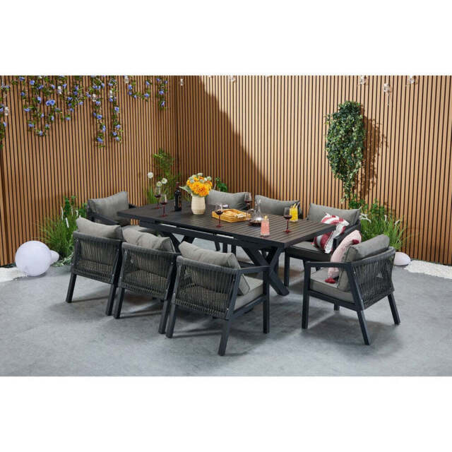 Berlin Aluminium Patio Furniture Set Dining Set with Extendable Table and Armchairs, 8-Seater Set - image 1
