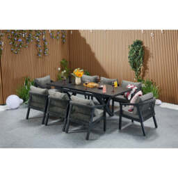 Berlin Aluminium Patio Furniture Set Dining Set with Extendable Table and Armchairs, 8-Seater Set - thumbnail 1