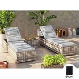 Vancouver Rattan Sun Lounger Set In Grey, Without Rain Cover - thumbnail 4