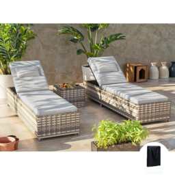 Vancouver Rattan Sun Lounger Set In Grey, Without Rain Cover - thumbnail 3