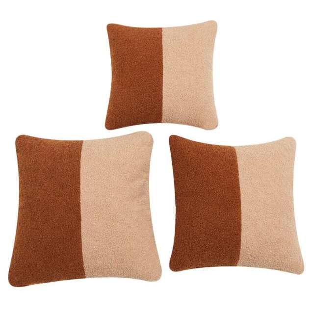 Birchcraft Teddy Fleece 3 Piece Indoor Soft Throw Pillow Set Scatter Cushions, Brown And Beige