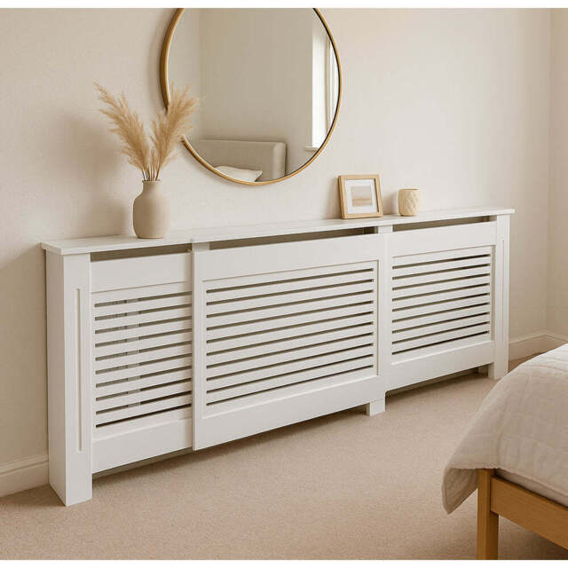 White Modern Wooden Radiator Grill Cover, Adjustable