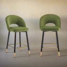 Set Of 2 Amore Velvet Upholstery Bar Stool With Gold Ornament, Vine Green