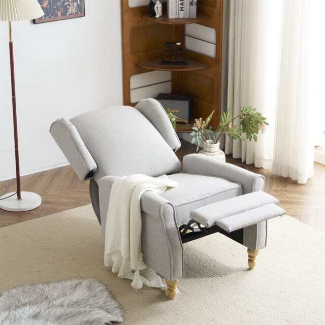 Ascot Velvet Pushback Recliner Chair, Light Grey - image 1