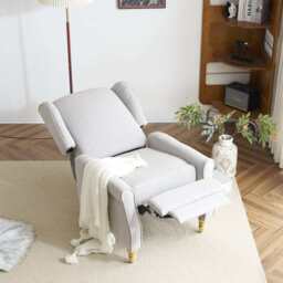 Ascot Velvet Pushback Recliner Chair, Light Grey - thumbnail 2