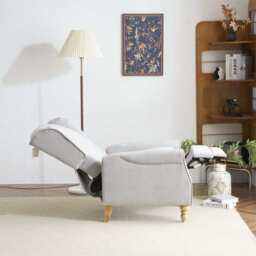 Ascot Velvet Pushback Recliner Chair, Light Grey - thumbnail 3