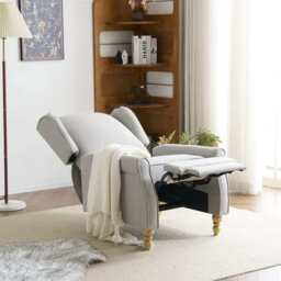 Ascot Velvet Pushback Recliner Chair, Light Grey - thumbnail 4
