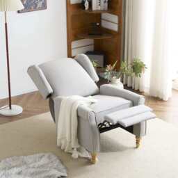 Ascot Velvet Pushback Recliner Chair, Light Grey