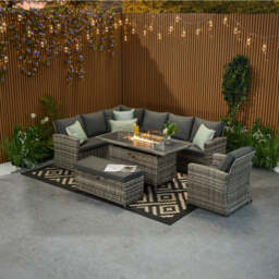 Rosen 9 Seater Rattan Corner Sofa Set With Aluminium Fire-pit Dining Table and Storage Box, Grey / With Rain Cover - thumbnail 4