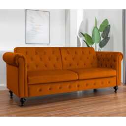 Toronto 3 Seater Chesterfield Style Velvet Sofa Bed In Orange - thumbnail 2