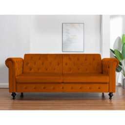 Toronto 3 Seater Chesterfield Style Velvet Sofa Bed In Orange - thumbnail 5