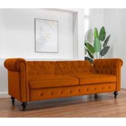 Toronto 3 Seater Chesterfield Style Velvet Sofa Bed In Orange - thumbnail 3