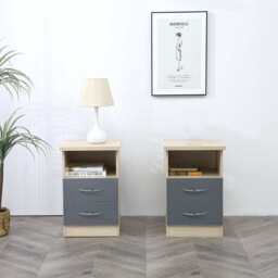 Set Of 2 Agata 2 Drawer Bedside Tables In Grey and Oak - thumbnail 3