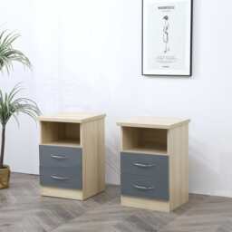 Set Of 2 Agata 2 Drawer Bedside Tables In Grey and Oak - thumbnail 2