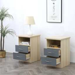 Set Of 2 Agata 2 Drawer Bedside Tables In Grey and Oak - thumbnail 1