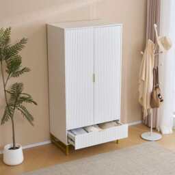 Mercury Ridged 2 Doors Wardrobe, White - thumbnail 7