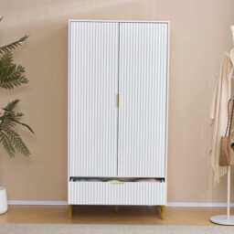 Mercury Ridged 2 Doors Wardrobe, White - thumbnail 1