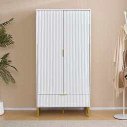 Mercury Ridged 2 Doors Wardrobe, White - thumbnail 2