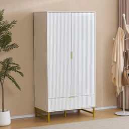 Mercury Ridged 2 Doors Wardrobe, White - thumbnail 3
