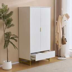 Mercury Ridged 2 Doors Wardrobe, White - thumbnail 4
