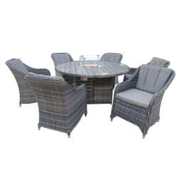 Aura 6 Seater Rattan Garden Furniture With Round/Rectangle Table Fire Pit Set In Grey, Round table+Armchair - thumbnail 5