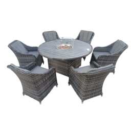 Aura 6 Seater Rattan Garden Furniture With Round/Rectangle Table Fire Pit Set In Grey, Round table+Armchair - thumbnail 3