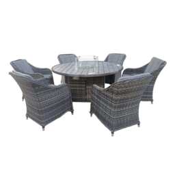 Aura 6 Seater Rattan Garden Furniture With Round/Rectangle Table Fire Pit Set In Grey, Round table+Armchair - thumbnail 4