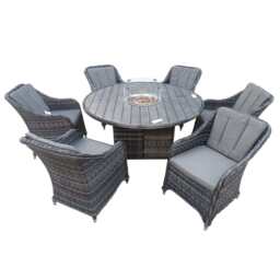 Aura 6 Seater Rattan Garden Furniture With Round/Rectangle Table Fire Pit Set In Grey, Round table+Armchair - thumbnail 2