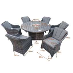 Aura 6 Seater Rattan Garden Furniture With Round/Rectangle Table Fire Pit Set In Grey, Round table+Armchair - thumbnail 6