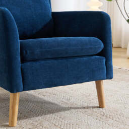 Modern Linen Accent Chair with Wooden Frame, Dark Blue - thumbnail 5