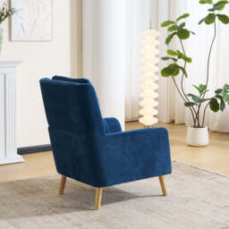 Modern Linen Accent Chair with Wooden Frame, Dark Blue - thumbnail 9