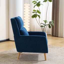 Modern Linen Accent Chair with Wooden Frame, Dark Blue - thumbnail 7