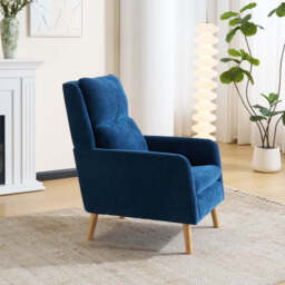 Modern Linen Accent Chair with Wooden Frame, Dark Blue - thumbnail 8