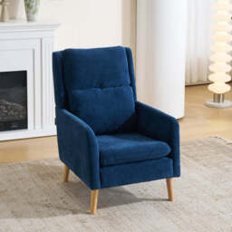 Modern Linen Accent Chair with Wooden Frame, Dark Blue - thumbnail 2