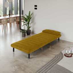 Jola Velvet Foldable Single Sofa Bed with Pillow, Mustard - thumbnail 3