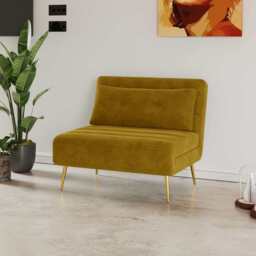 Jola Velvet Foldable Single Sofa Bed with Pillow, Mustard - thumbnail 1