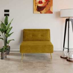 Jola Velvet Foldable Single Sofa Bed with Pillow, Mustard - thumbnail 2