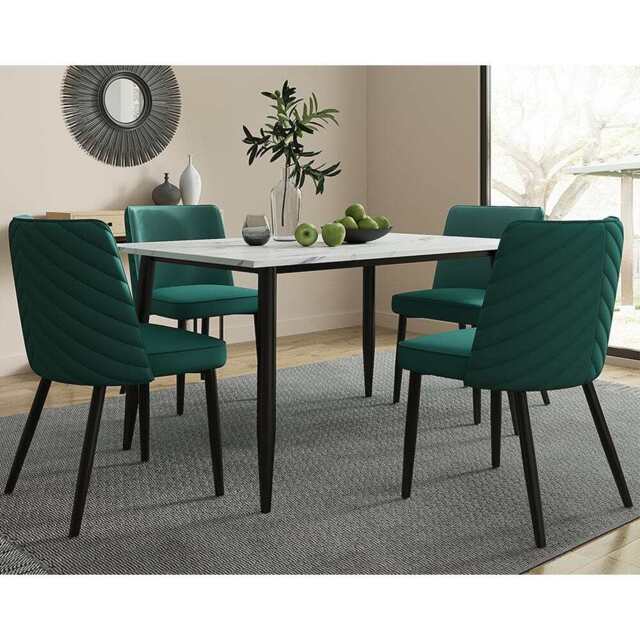 Lisa 4 Seater 120CM Rectangle Marbled Effect Dining Table Set, Green - image 1