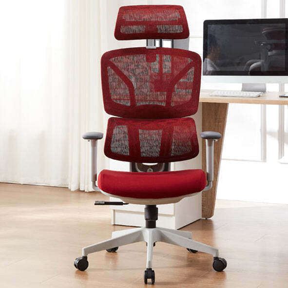 Essential Ergonomic Office Chair Swivel Computer Chair With Headrest, Grey and Red - image 1