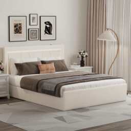 Modern White PU Bed Frame with 4 Drawers Storage and LED Light Head Board and Charging Ports, White / Single Size Frame - thumbnail 4