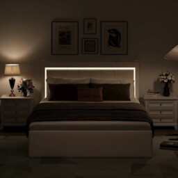 Modern White PU Bed Frame with 4 Drawers Storage and LED Light Head Board and Charging Ports, White / Single Size Frame - thumbnail 5