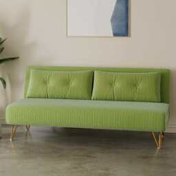 Jola Corduroy Foldable Sofa Bed With Metal Legs And Pillow, Green / Single - thumbnail 5