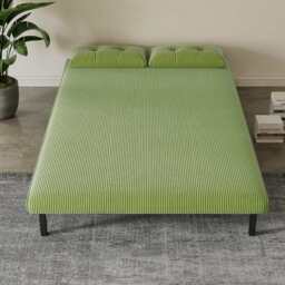 Jola Corduroy Foldable Sofa Bed With Metal Legs And Pillow, Green / Single - thumbnail 4