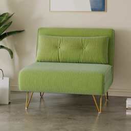 Jola Corduroy Foldable Sofa Bed With Metal Legs And Pillow, Green / Single - thumbnail 1