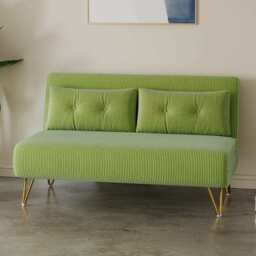 Jola Corduroy Foldable Sofa Bed With Metal Legs And Pillow, Green / Single - thumbnail 3