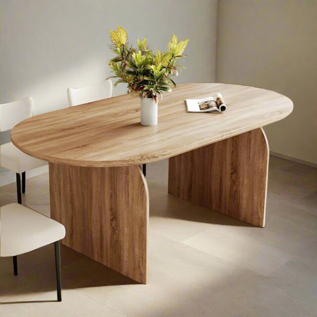 Belluno Oak Or Black 4-6 Seater 200cm Oval Dining Table, Oak - image 1