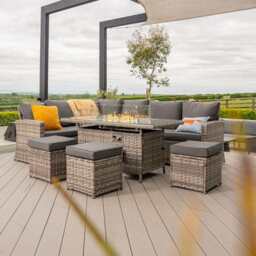 Rosen 9 Seater Fire Pit Rattan Garden Furniture Corner Dining Sofa Set In Grey, With Rain Cover - thumbnail 9