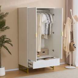 Mercury Ridged 4 Piece  Bedroom Furniture Set Wardrobe Bedside Set, White - thumbnail 9