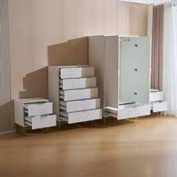 Mercury Ridged 4 Piece  Bedroom Furniture Set Wardrobe Bedside Set, White - thumbnail 7
