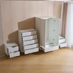Mercury Ridged 4 Piece  Bedroom Furniture Set Wardrobe Bedside Set, White - thumbnail 6